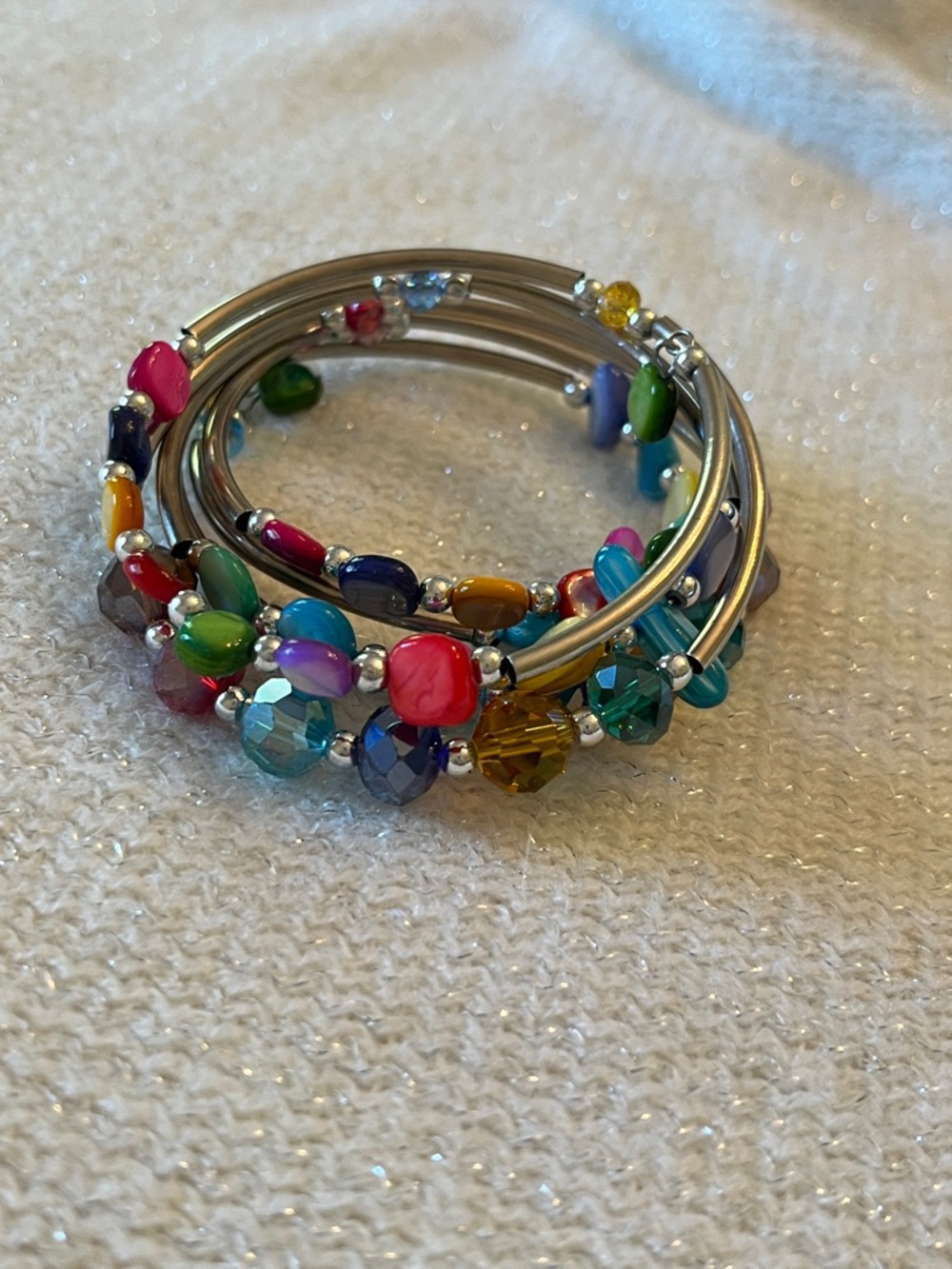 Multicolor Beaded Coil Bracelet Women Jewelry